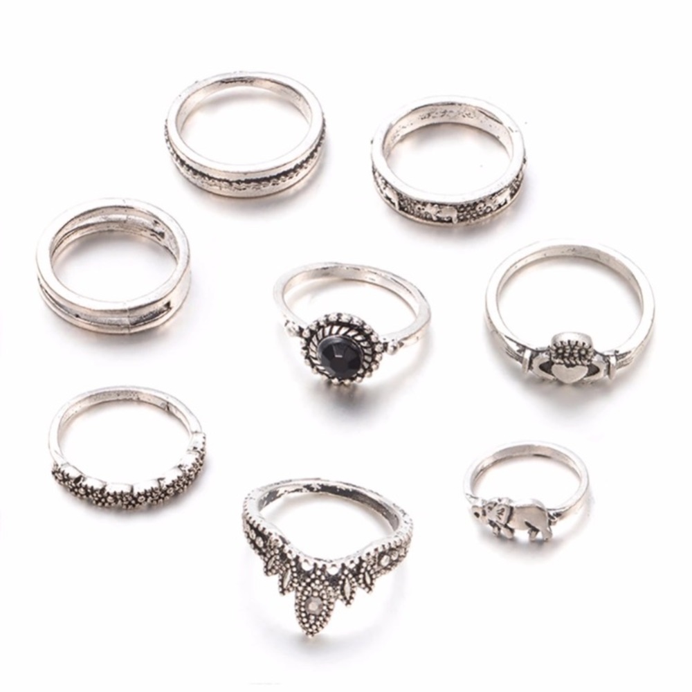 New 8 Piece Silver Ring Set - Picture 2 of 4